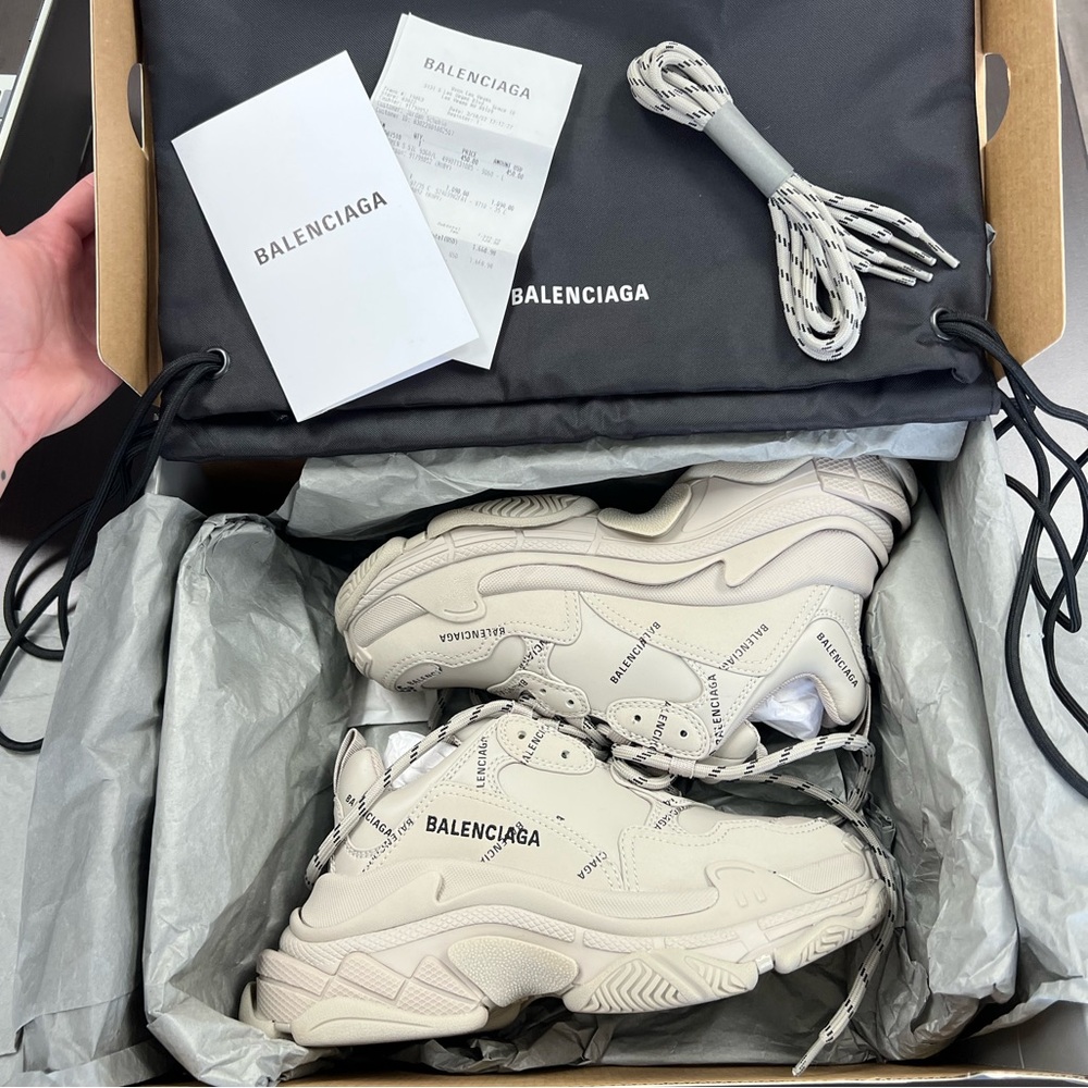 Balenciaga Triple S Sneaker Allover Logo in Beige, Women’s 35 (US 5)
